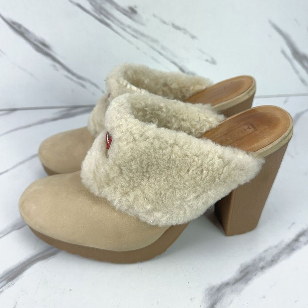 Hunter Bruson Amazonas Leather High Heel Clog Cream Brazilian Shearling Size 7 - Picture 3 of 9